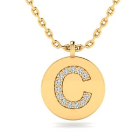 Letter C Diamond Initial Necklace In 14K Yellow Gold With 13 Natural Diamonds