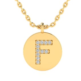 Letter F Diamond Initial Necklace In 14K Yellow Gold With 11 Natural Diamonds