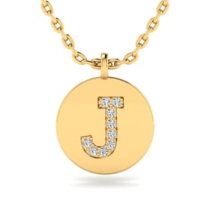 Letter J Diamond Initial Necklace In 14K Yellow Gold With 9 Natural Diamonds