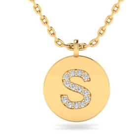 Letter S Diamond Initial Necklace In 14K Yellow Gold With 14 Natural Diamonds