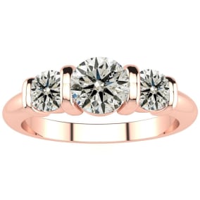 0.90 Carat Bar Set Three Stone Diamond Ring In 14K Rose Gold