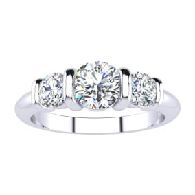 0.90 Carat Natural Bar Set Three Stone Diamond Ring In 14K White Gold
