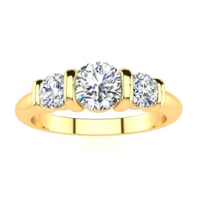 0.90 Carat Natural Bar Set Three Stone Diamond Ring In 14K Yellow Gold