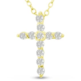 2 3/4 Carat Natural Diamond Cross Necklace In 14 Karat Yellow Gold, 18 Inches Cable Chain