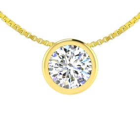 1/4 Carat Natural Bezel Set Diamond Solitaire Necklace in 14K Yellow Gold, 18 Inches