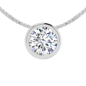 1/3 Carat Natural Bezel Set Diamond Solitaire Necklace in 14K White Gold, 18 Inches