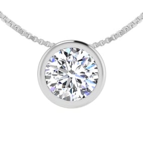 1/2 Carat Natural Bezel Set Diamond Solitaire Necklace in 14K White Gold, 18 Inches