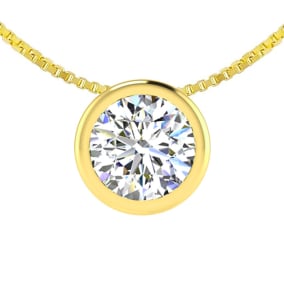 1/2 Carat Natural Bezel Set Diamond Solitaire Necklace in 14K Yellow Gold, 18 Inches