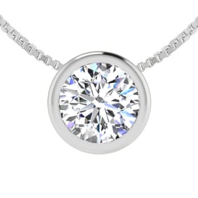 3/4 Carat Natural Bezel Set Diamond Solitaire Necklace in 14K White Gold, 18 Inches