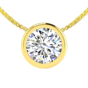 3/4 Carat Natural Bezel Set Diamond Solitaire Necklace in 14K Yellow Gold, 18 Inches