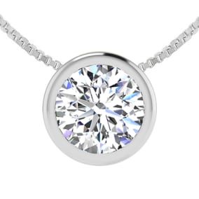 1 Carat Natural Bezel Set Diamond Solitaire Necklace in 14K White Gold, 18 Inches
