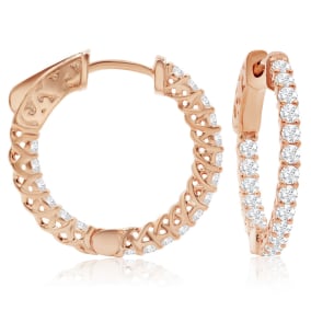 1/2 Carat Crystal Hoop Earrings In 14K Rose Gold Over Sterling Silver, 3/4 Inch