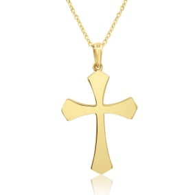 14 Karat Yellow Gold Cathedral Cross Necklace With Free 18 Inch Chain