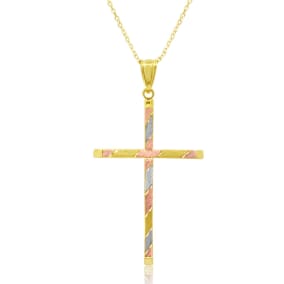 14 Karat Gold Tri-Tone Cross Necklace With Free 18 Inch Chain