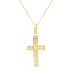14 Karat Yellow Gold Textured Dainty Cross Necklace With Free 18 Inch Chain