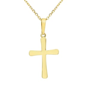 14 Karat Yellow Gold Dainty Cathedral Cross Necklace With Free 18 Inch Chain