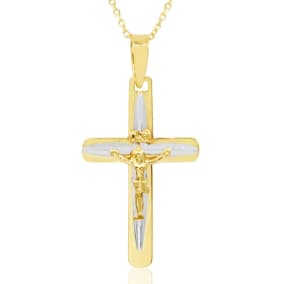 14 Karat Yellow Gold Jesus Christ Cross Necklace With Free 18 Inch Chain