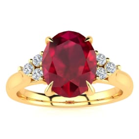3 Carat Oval Shape Ruby and Diamond Ring In 14K Yellow Gold