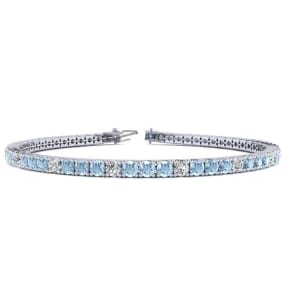 3 1/2 Carat Aquamarine And Diamond Graduated Tennis Bracelet In 14 Karat White Gold Available In 6-9 Inch Lengths