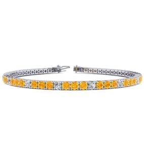 3 1/2 Carat Citrine And Diamond Graduated Tennis Bracelet In 14 Karat White Gold Available In 6-9 Inch Lengths
