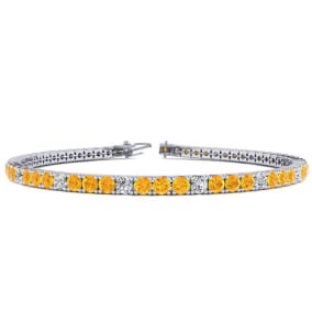 3 1/2 Carat Citrine And Diamond Graduated Tennis Bracelet In 14 Karat White Gold Available In 6-9 Inch Lengths
