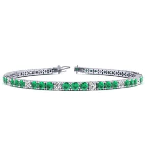 4 Carat Emerald And Diamond Graduated Tennis Bracelet In 14 Karat White Gold Available In 6-9 Inch Lengths