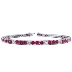 Ruby Bracelet; Ruby Tennis Bracelet; 4 1/3 Carat Ruby And Diamond Alternating Tennis Bracelet In 14 Karat White Gold