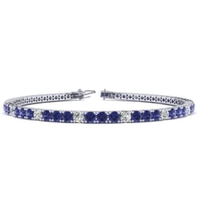 4 1/3 Carat Tanzanite And Diamond Alternating Tennis Bracelet In 14 Karat White Gold Available In 6-9 Inch Lengths