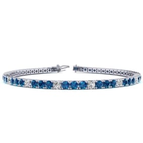 3 1/2 Carat Blue And White Diamond Alternating Tennis Bracelet In 14 Karat White Gold Available In 6-9 Inch Lengths