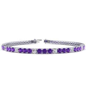 3 1/2 Carat Amethyst And Diamond Alternating Tennis Bracelet In 14 Karat White Gold Available In 6-9 Inch Lengths
