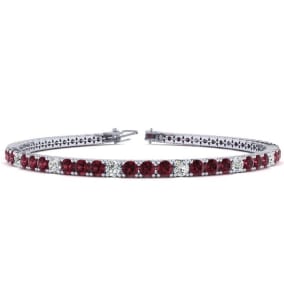 Garnet Bracelet: Garnet Jewelry: 4 Carat Garnet And Diamond Alternating Tennis Bracelet In 14 Karat White Gold Available In 6-9 Inch Lengths