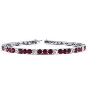 4 Carat Garnet And Diamond Alternating Tennis Bracelet In 14 Karat White Gold Available In 6-9 Inch Lengths