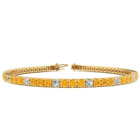 3 1/2 Carat Citrine And Diamond Graduated Tennis Bracelet In 14 Karat Yellow Gold Available In 6-9 Inch Lengths