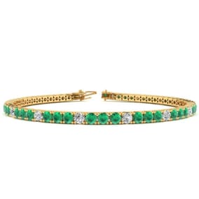 4 Carat Emerald And Diamond Graduated Tennis Bracelet In 14 Karat Yellow Gold Available In 6-9 Inch Lengths