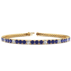 4 1/3 Carat Tanzanite And Diamond Alternating Tennis Bracelet In 14 Karat Yellow Gold Available In 6-9 Inch Lengths