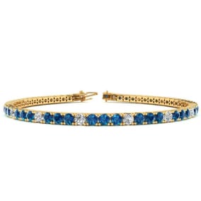 3 1/2 Carat Blue And White Diamond Alternating Tennis Bracelet In 14 Karat Yellow Gold Available In 6-9 Inch Lengths