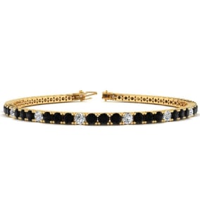 3 1/2 Carat Black And White Diamond Alternating Tennis Bracelet In 14 Karat Yellow Gold Available In 6-9 Inch Lengths