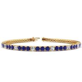4 1/3 Carat Sapphire And Diamond Alternating Tennis Bracelet In 14 Karat Yellow Gold Available In 6-9 Inch Lengths