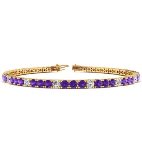 3 1/2 Carat Amethyst And Diamond Alternating Tennis Bracelet In 14 Karat Yellow Gold Available In 6-9 Inch Lengths