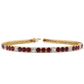 4 Carat Garnet And Diamond Alternating Tennis Bracelet In 14 Karat Yellow Gold Available In 6-9 Inch Lengths