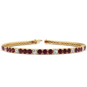 Garnet Bracelet: Garnet Jewelry: 4 Carat Garnet And Diamond Alternating Tennis Bracelet In 14 Karat Yellow Gold Available In 6-9 Inch Lengths