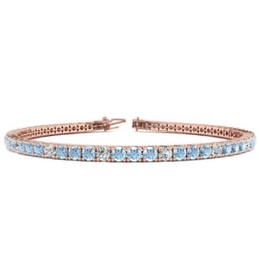 3 1/2 Carat Aquamarine And Diamond Graduated Tennis Bracelet In 14 Karat Rose Gold Available In 6-9 Inch Lengths