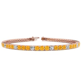 3 1/2 Carat Citrine And Diamond Graduated Tennis Bracelet In 14 Karat Rose Gold Available In 6-9 Inch Lengths