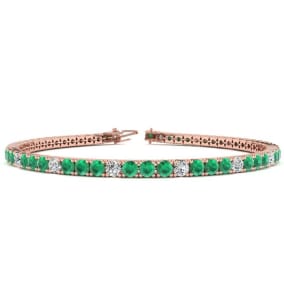 4 Carat Emerald And Diamond Alternating Tennis Bracelet In 14 Karat Rose Gold Available In 6-9 Inch Lengths