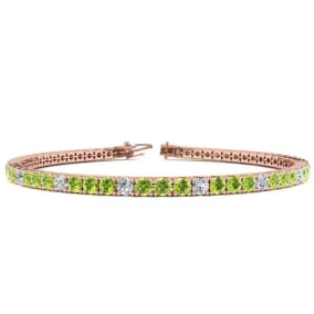 3 1/2 Carat Peridot And Diamond Alternating Tennis Bracelet In 14 Karat Rose Gold Available In 6-9 Inch Lengths