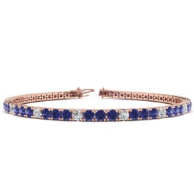 4 1/3 Carat Tanzanite And Diamond Alternating Tennis Bracelet In 14 Karat Rose Gold Available In 6-9 Inch Lengths