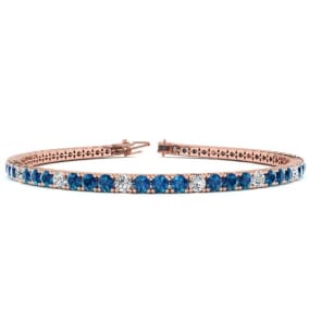 3 1/2 Carat Blue And White Diamond Alternating Tennis Bracelet In 14 Karat Rose Gold Available In 6-9 Inch Lengths