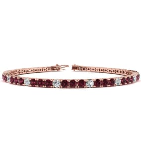 4 Carat Garnet And Diamond Alternating Tennis Bracelet In 14 Karat Rose Gold Available In 6-9 Inch Lengths