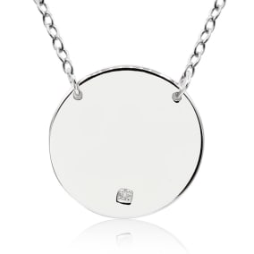 Sterling Silver Diamond Circle Necklace With Free Custom Engraving, 18 Inches