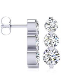 Diamond Drop Earrings: 1ct Three Genuine Natural Diamond Graduated Drop Earrings In 14K White Gold. Fantastic Value!